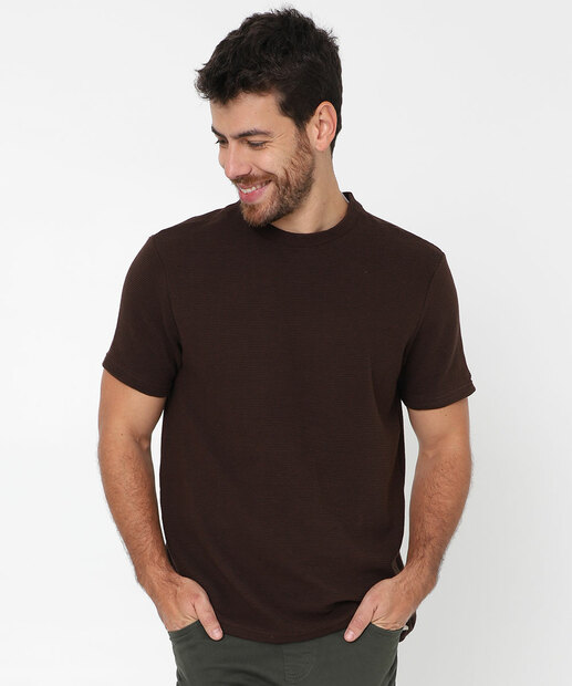 Image_Camiseta Masculina Textura Manga Curta Marisa Marrom