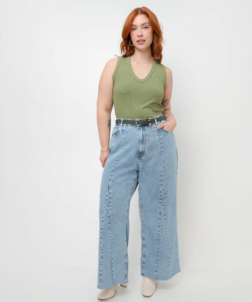 Blusa Regata Plus Size Canelada Marisa Verde