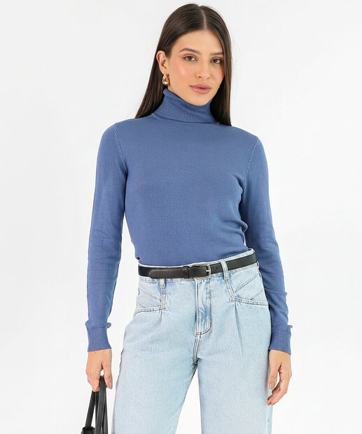 Image_Suéter Feminino Liso Gola Alta Marisa Azul