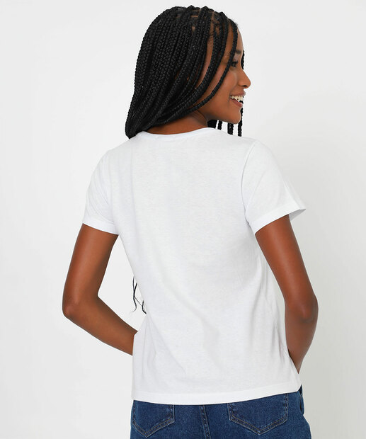 Camiseta Feminina Cachorros Manga Curta Marisa Branco