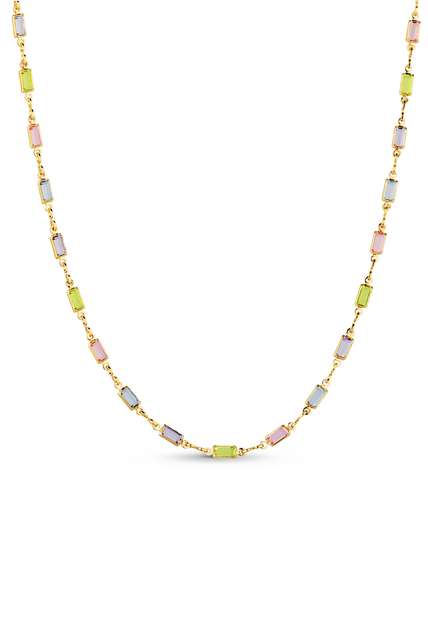 Image_Colar Chocker Semijoia Pedras Coloridas Retangulares Banhado a Ouro 18k