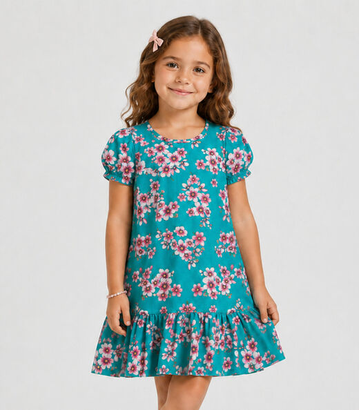 Image_Vestido Infantil Em Cotton Leve Estampado Select Verde