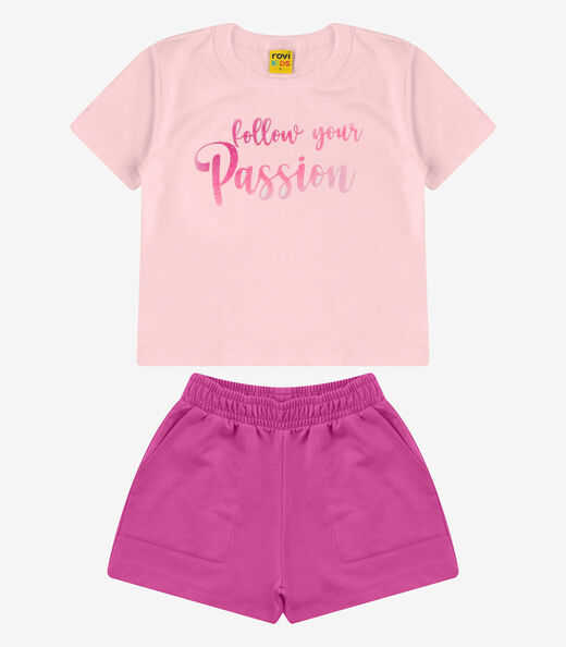 Conjunto Blusa com Shorts Meia Malha Rovi Kids Rosa