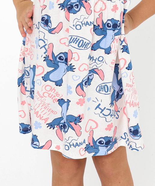 Vestido Infantil Stitch Disney Tam 4 a 10 Off White
