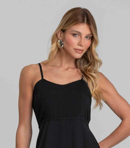 Vestido Longo Feminino De Alça Em Viscose Dianna Preto