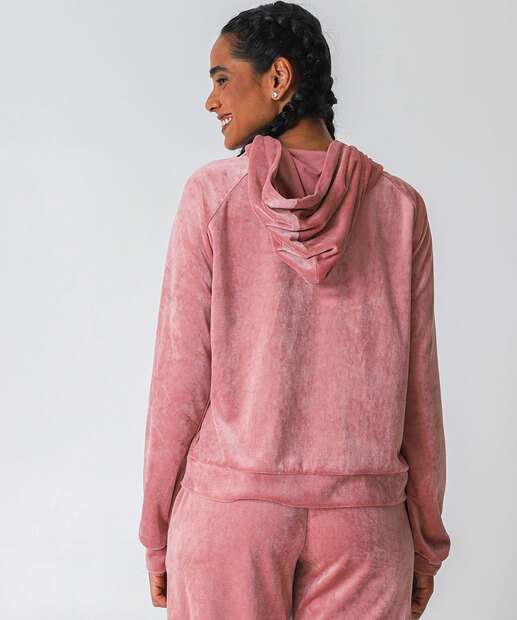 Casaco Feminino Fitness Plush Capuz Marisa Rosa