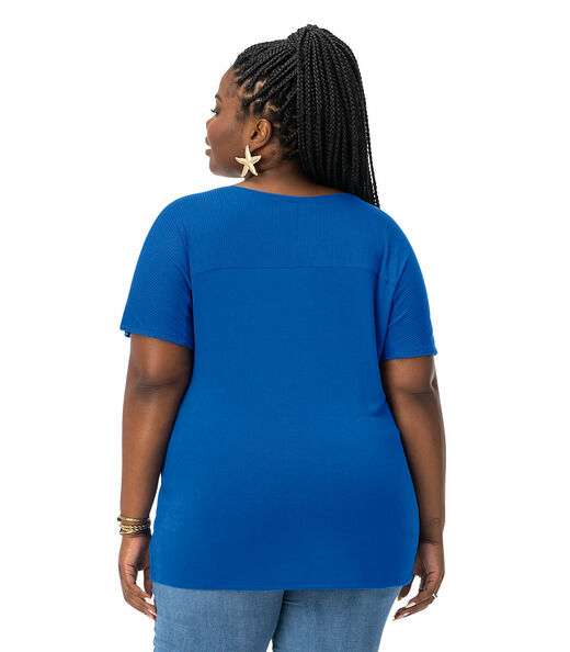 Blusa Feminina Plus Size Visco Tricot Secret Glam Azul