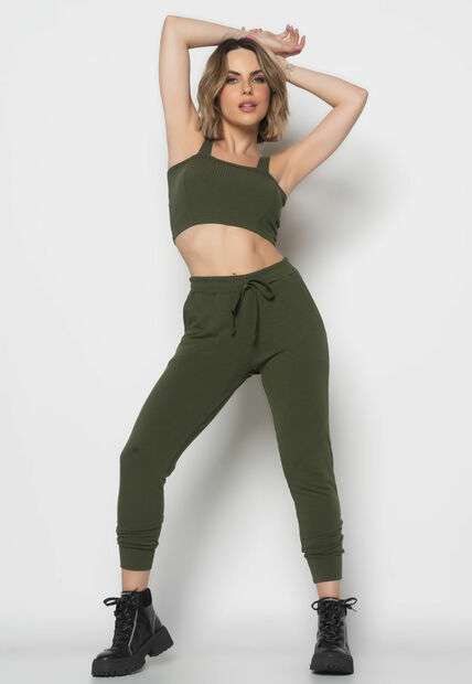 Cropped  Top Faixa Comfy Malha Canelada Verde Salvatore Fashion