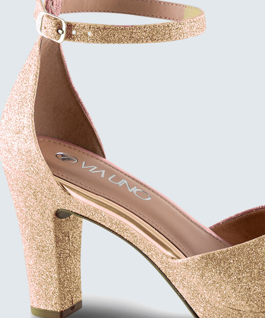 Sandália Meia Pata Feminina Salto Grosso Brilho Via Uno 