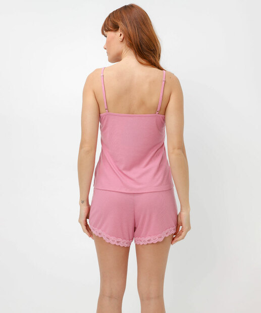Pijama Feminino Recorte Renda Marisa Rosa