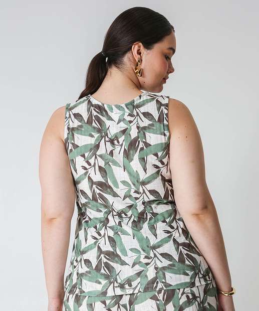 Blusa Plus Size Feminina Estampa Folhas Marisa Verde