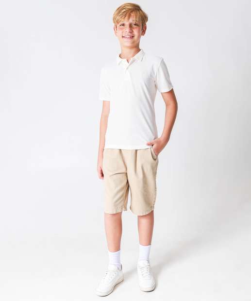 Polo Juvenil Manga Curta Bordado MR Tam 10 a 16 Off White