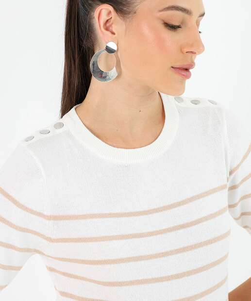 Blusa Feminina Tricô Listrado Marisa Off White