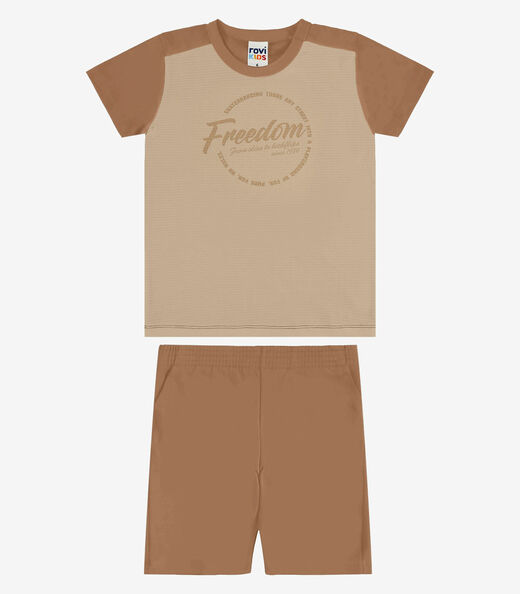 Image_Conjunto Camiseta Com Bermuda Infantil Rovi Kids Marrom