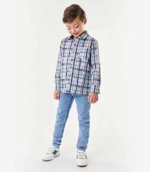 Camisa Infantil Manga Longa Xadrez Trick Nick Azul