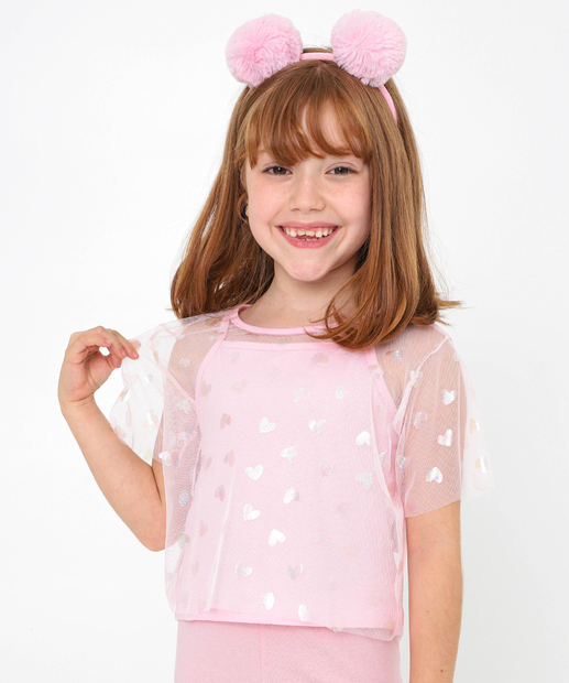 Image_Blusa Infantil Tule Coração Foil Marisa Tam 4 a 10 Rosa