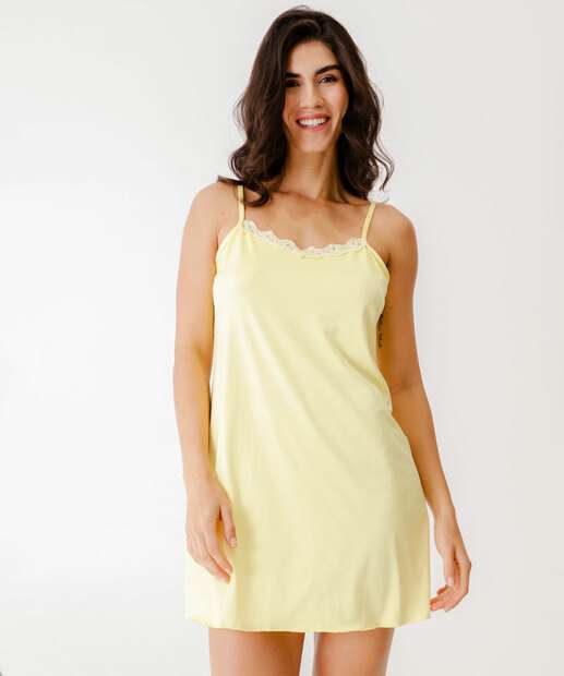 Camisola Liganete Recorte Renda Alças Finas Marisa Amarelo