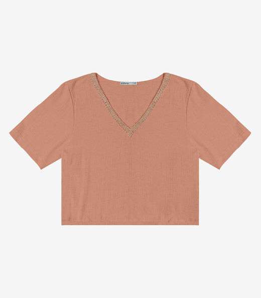 T- shirt em V Feminina Endless Marrom