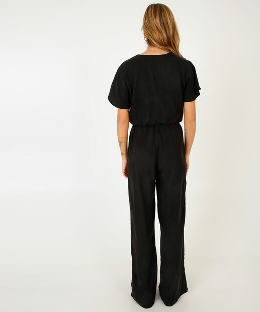 Macacão Feminino Pantalona Transpassado Manga Curta 