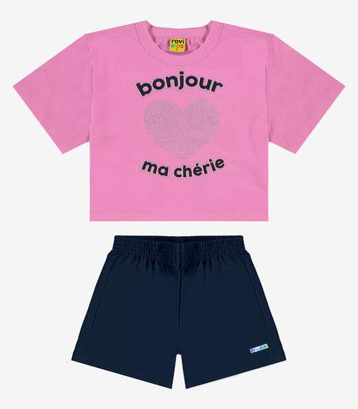 Conjunto Infantil Blusa Com Shorts Rosa