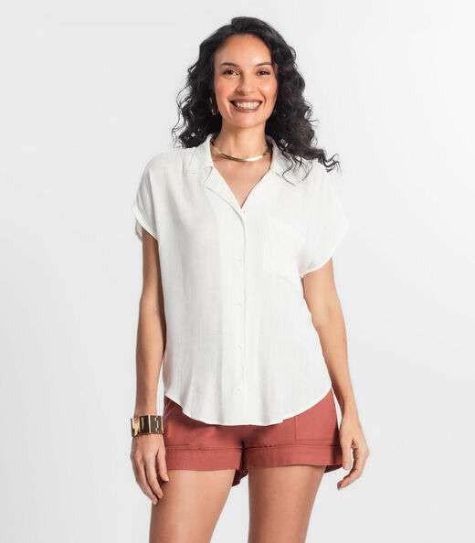 Camisa Feminina Manga Curta Viscose Select Branco