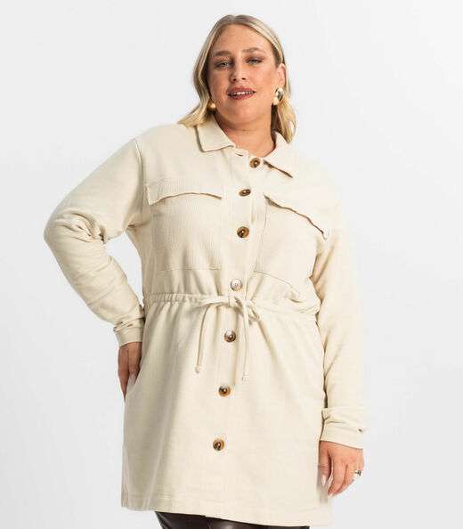 Parka Feminina Plus Size Secret Glam Bege