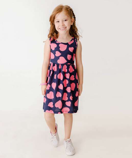 Vestido Infantil Corações Sem Manga Tam 4 a 10