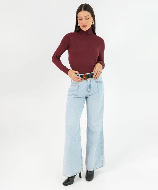 Suéter Feminino Liso Gola Alta Marisa Vinho