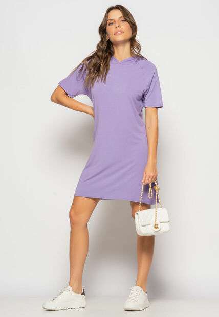 Vestido Curto Com Capuz Malha Lilás Salvatore