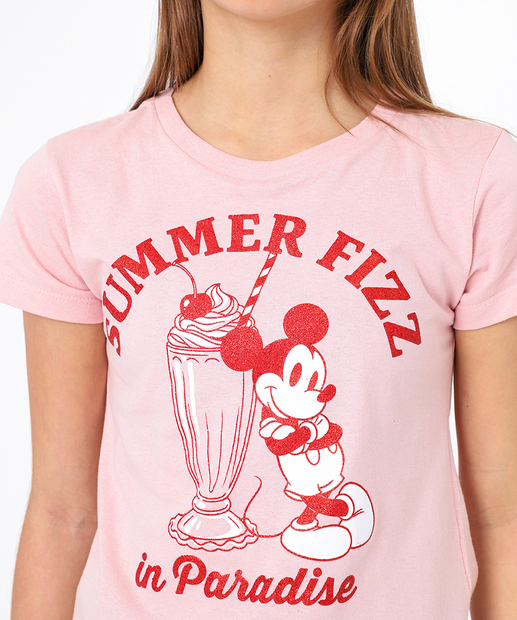 Camiseta Juvenil Estampa Mickey Disney Tam 10 a 16 Rosa