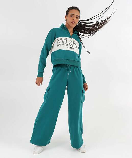 Blusão Feminino Cropped Moletom Flanelado Marisa Verde