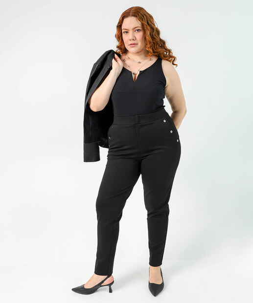 Image_Calça Plus Size Feminina Legging Botões Marisa Preto