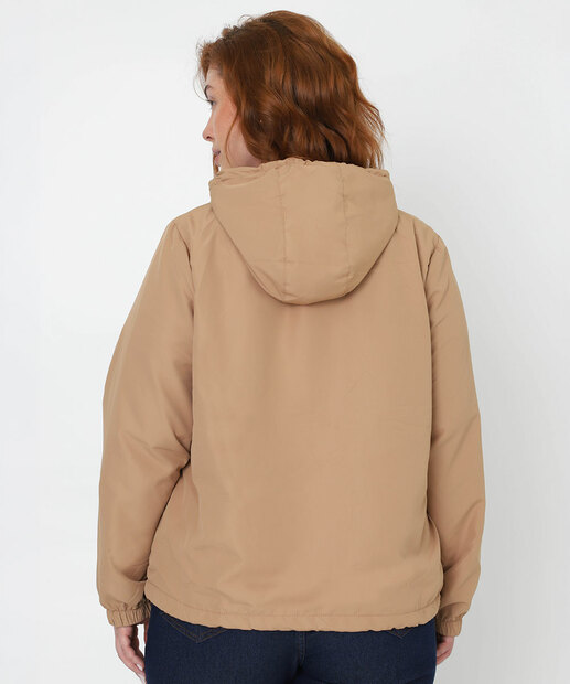 Jaqueta Plus Size Feminino Corta Vento Capuz Marisa Bege