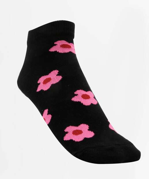 Kit 3 Pares Meias Soquete Feminina Flores Marisa