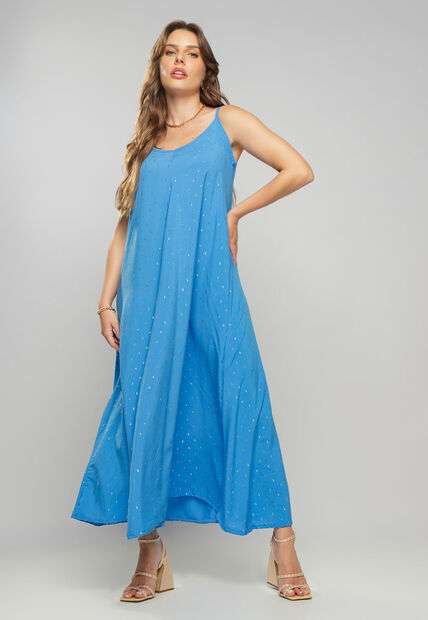 Image_Vestido Midi Viscose Com Lurex Com Amarração Azul Salvatore Fashion