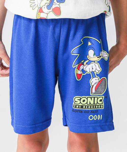Conjunto Infantil Manga Curta Sonic Tam 4 a 10 Off White