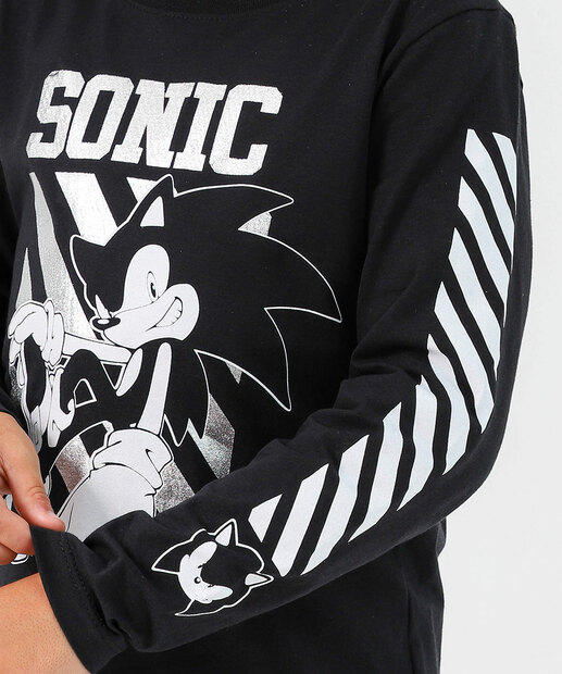 Camiseta Juvenil Manga Longa Sonic Preta