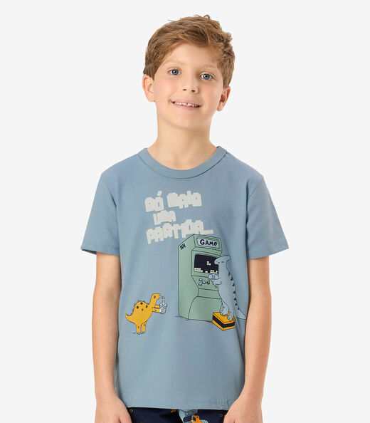 Piajama Camiseta Com Bermuda Infantil Rovi Kids Azul