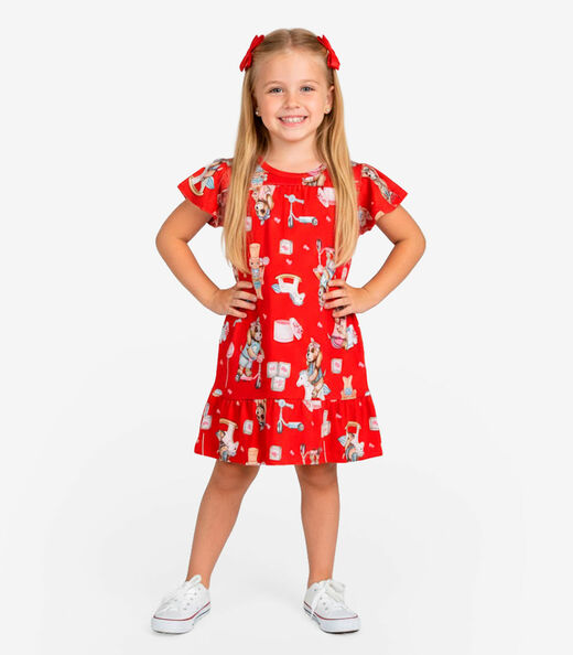 Image_Vestido Infantil Com Manga Godê Select Vermelho
