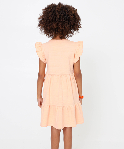 Vestido Infantil Textura Babado Marisa Tam 4 a 10 Laranja