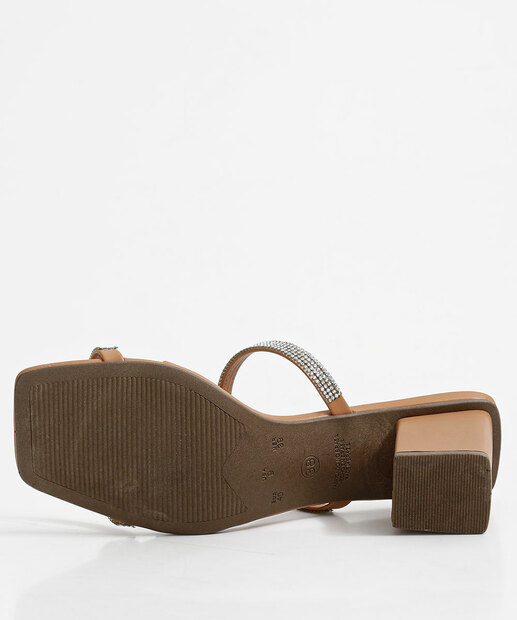 Tamanco Feminino Tiras Strass Salto Grosso Renata Mello