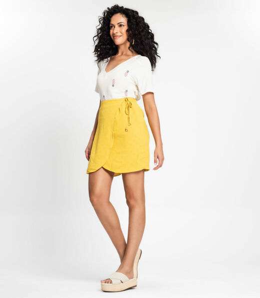 Saia Transpassada Em Air Flow Poá Rovitex Amarelo