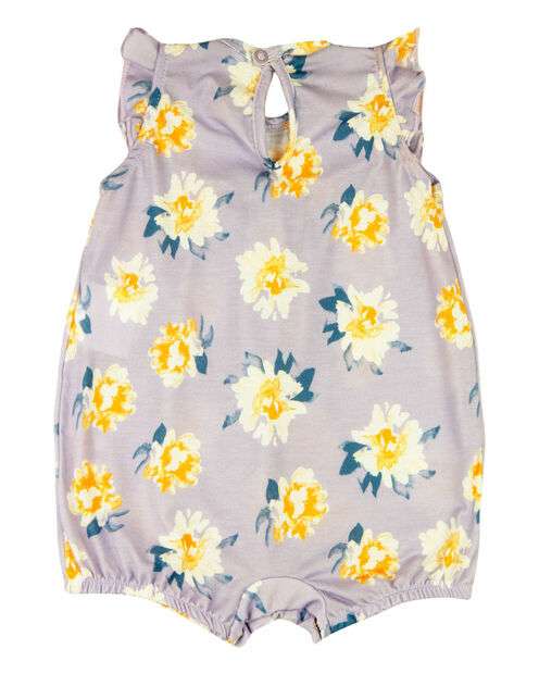 Macacão Bebê Menina Verão Manga Cavada Microfibra Estampada Floral - Lilas