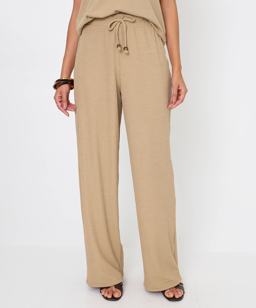 Calça Feminina Pantalona Canelada Marisa Bege