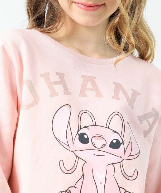 Blusão Infantil Moletom Stitch Disney Tam 10 a 16 Rosa
