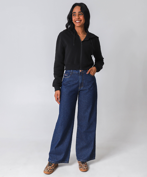 Casaco Feminino Cropped Moletom Flanelado Marisa Preto