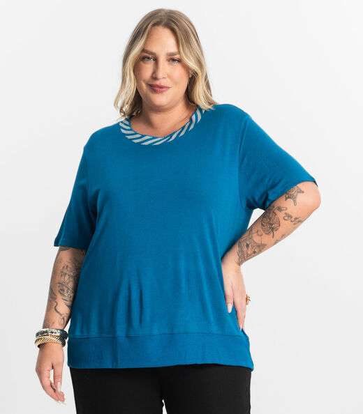 Blusa Feminina Manga Curta Secret Glam Azul