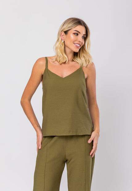 Conjunto Feminino Alfaiataria Regata E Calça Fenda Verde Musgo Salvatore