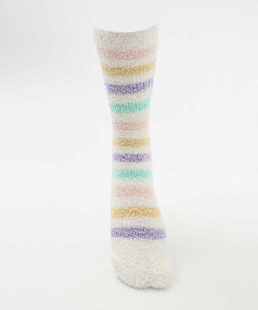 Meia Feminina Cano Médio Chenille Listras Marisa Off White