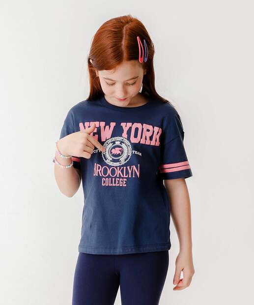 Camiseta Infantil Estampa College Marisa Tam 4 a 10